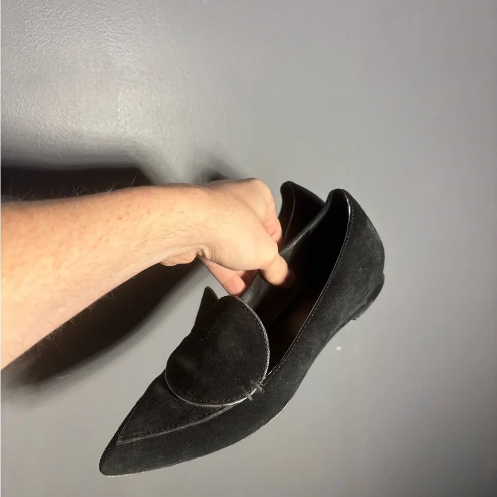 M.Gemi Black Suede Pointed Toe Flats Size EU 38